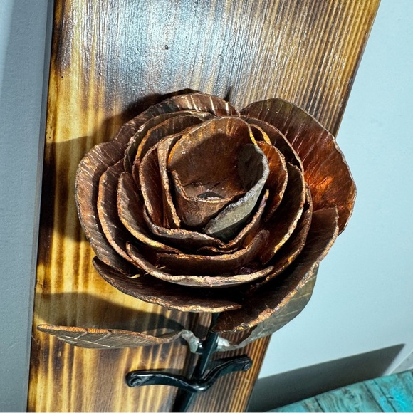 Iron Rose Metal Rose Iron Gift Forging Metal Art on Wood 6th Year Wedding Gift - Picture 3 of 13
